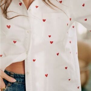 Sézane Tomboy Shirt with Embroidered Hearts